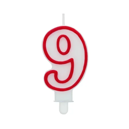 Świeczka cyferka "9" czerwony kontur